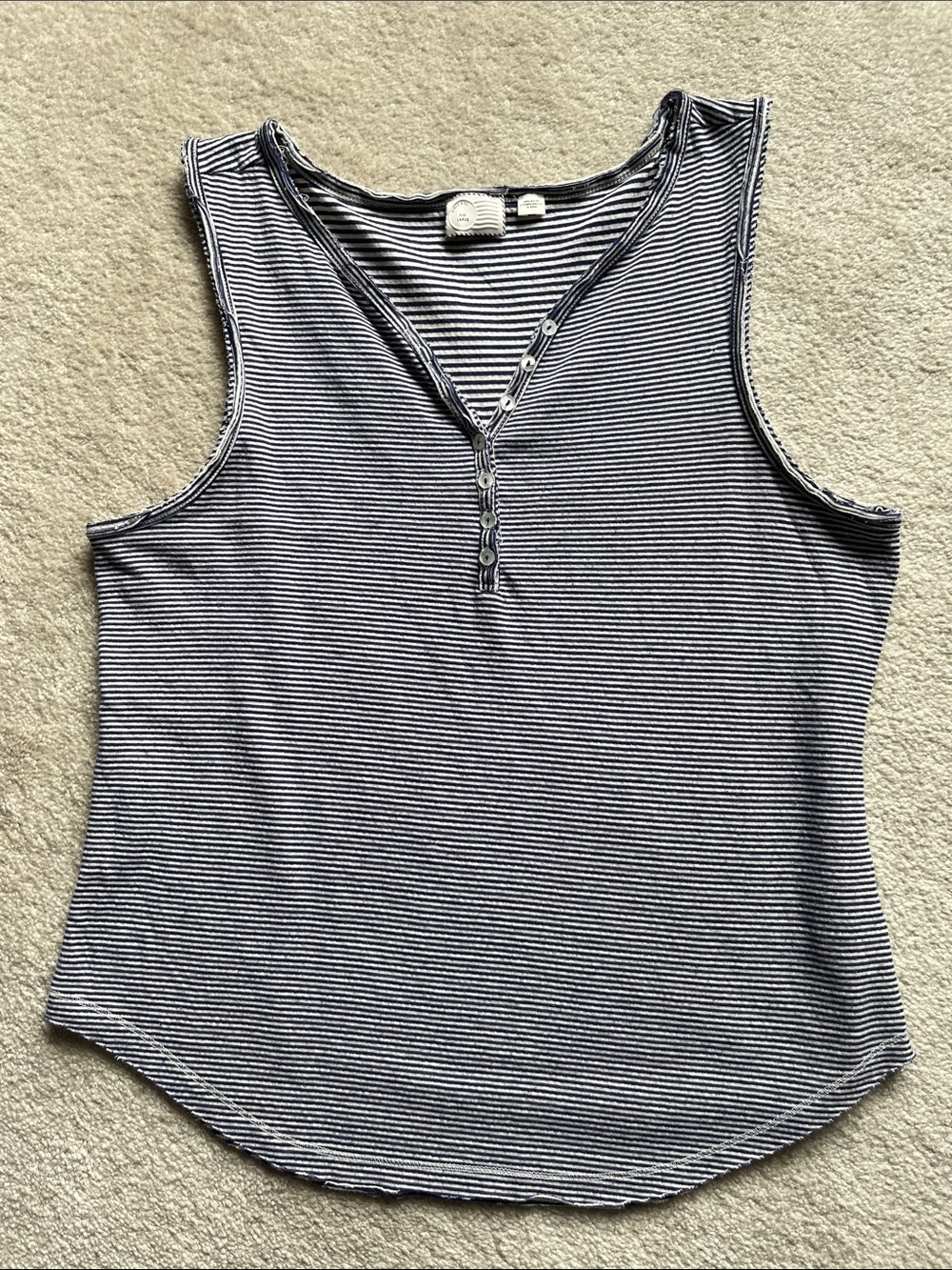 Anthropologie Navy and White Striped Henley Tank Top